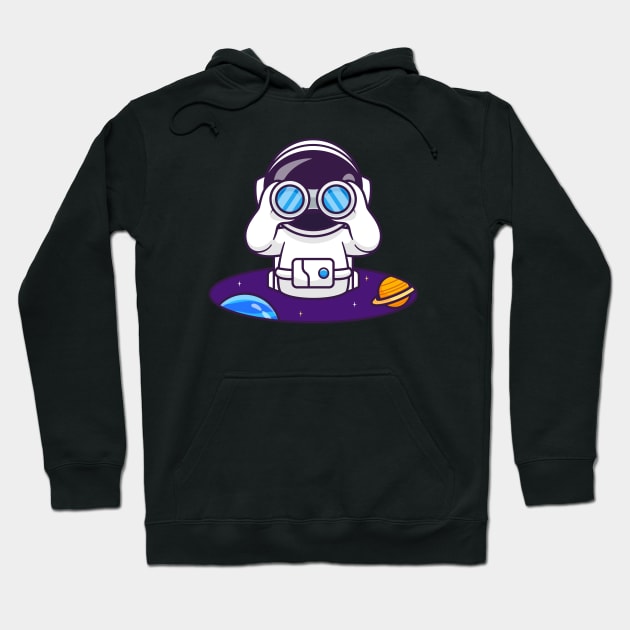 Cute Astronaut Spying With Binoculars In Space Cartoon Hoodie by Catalyst Labs